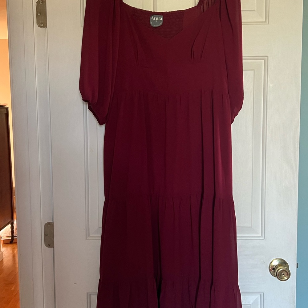 ARULA One Shoulder Burgundy Dress